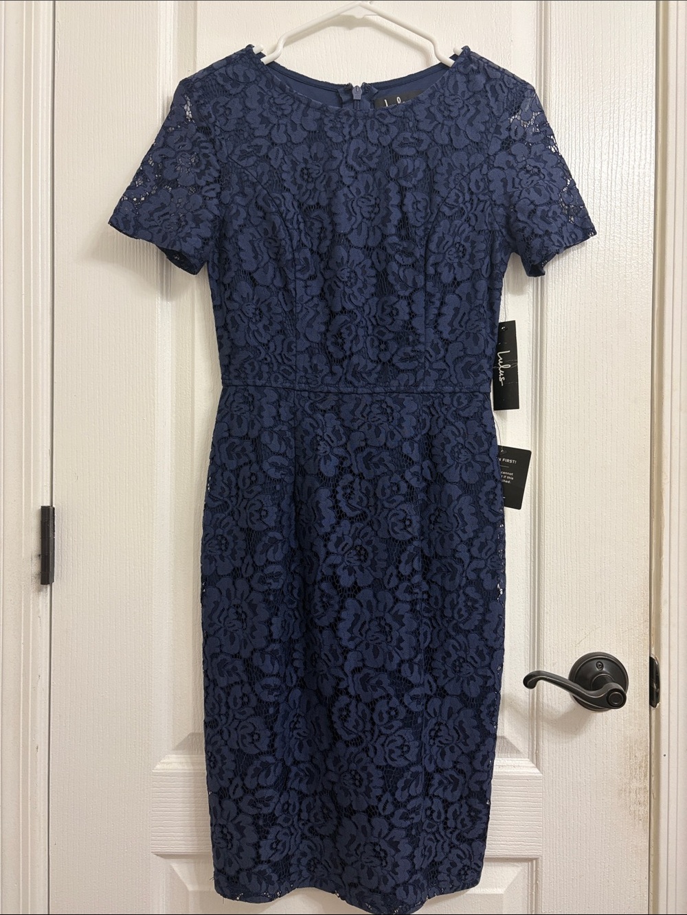 Lulus Polished to Perfection Navy Blue Lace Midi Dress